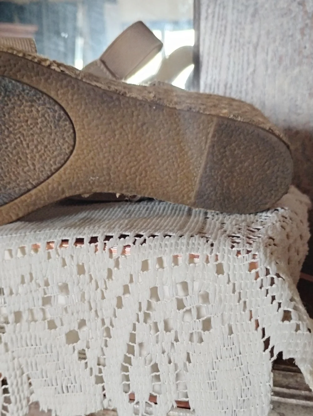 KAREN SCOTT Super Comfort Orthopedic Beige Elastic-Strap WedgeS 8.5